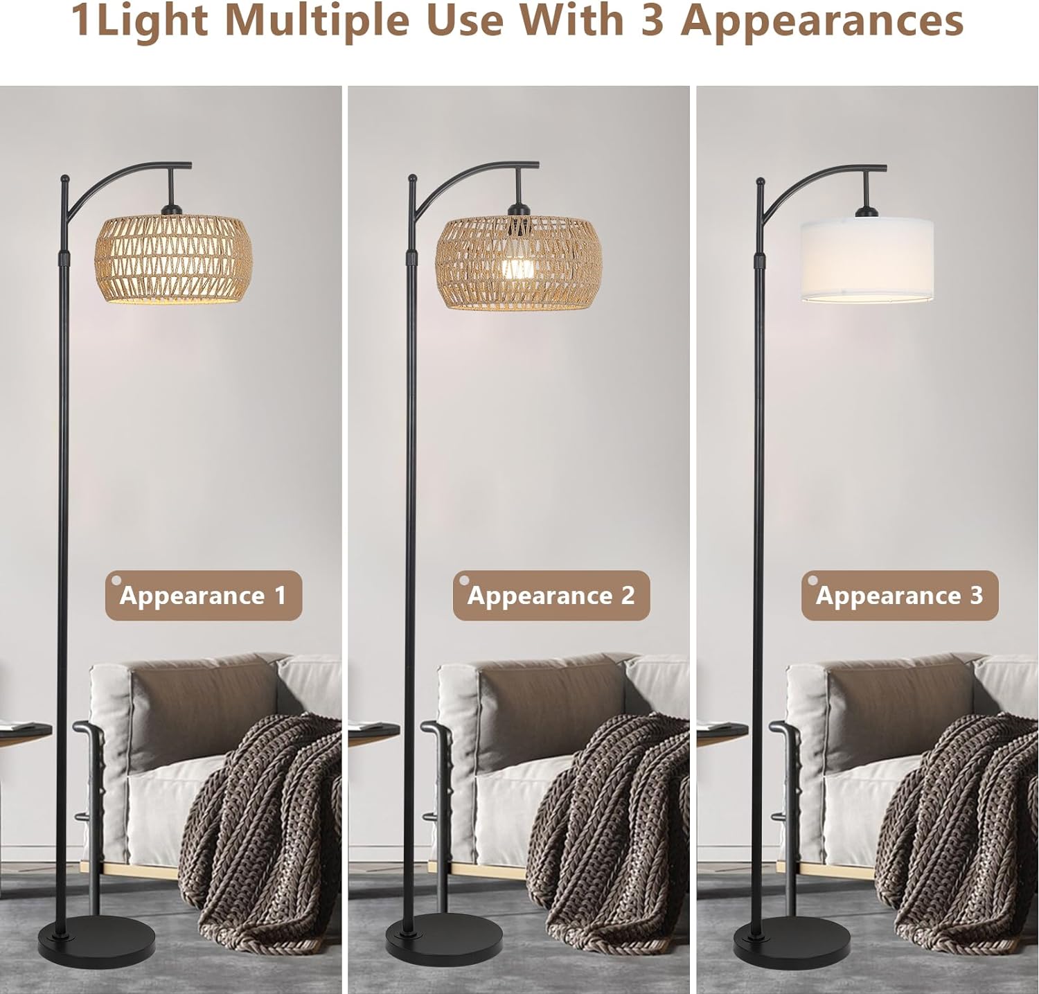 Arc Floor Lamp with Remote Control, Dimmable LED Floor Lamp with 3 Color Temperature Boho Farmhouse Tall Pole Lamp