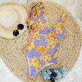 New One-Shoulder Ruffled Deep V-Neck Printed One-Piece Swimsuit Women's Backless Sexy Triangle Swimsuit