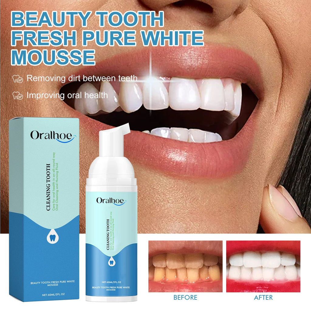 Beauty Tooth Fresh Pure White Mousse, Clean Bad Breath Stains White Teeth Care Gums Care Toothpaste