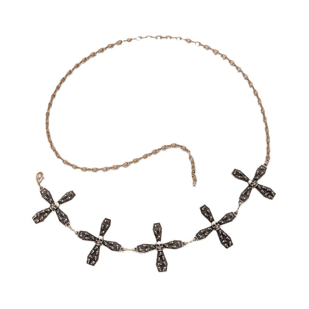 Gothic style spider web iron chain body chain retro carved sunflower alloy waist chain