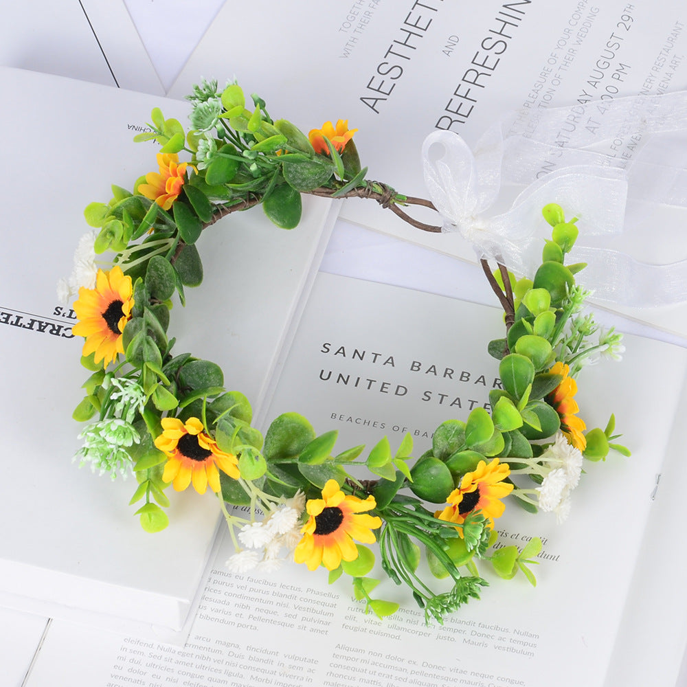 Girl Spring Outing Wreath Headwear Simulation Eucalyptus Starry Sky False Sunflower Children's Wreath