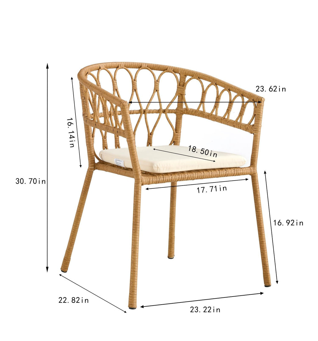 Outdoor dining set of 5 simple bamboo dinning table  PE ratten round table 110CM plastic wood top