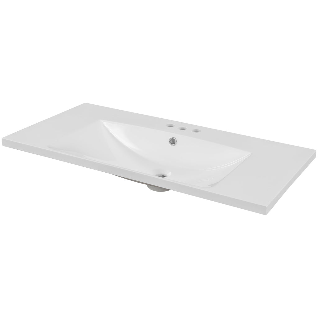 36" Single Bathroom Vanity Top with White Basin, 3-Faucet Holes, Ceramic, White