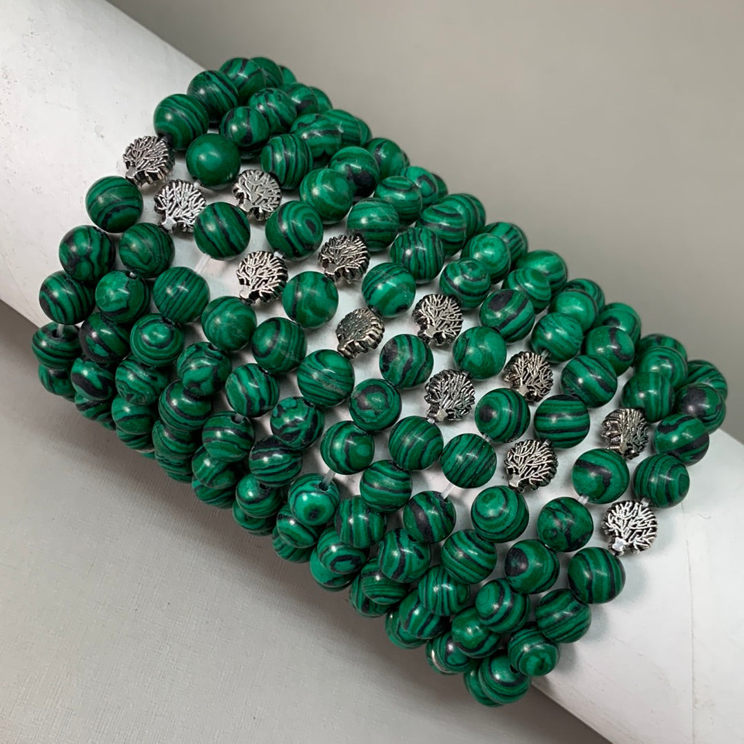 BEST WHOLESALE (12 PACK) Beaded Green-Black Crystal Bracelets 3" Silver Tree New