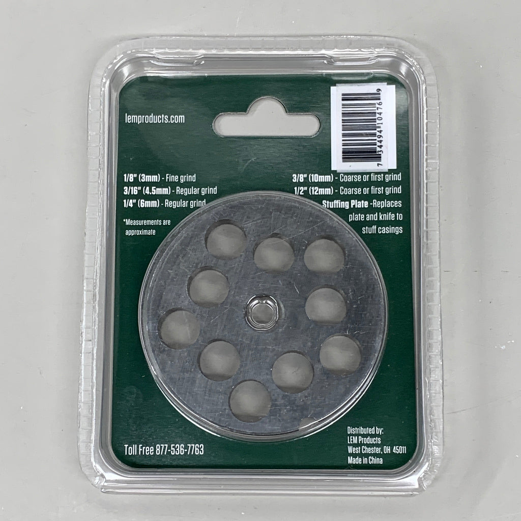 LEM Grinder Plate 12mm #12 (1/2") 2-3/4" Plate Diameter Stainless Steel 476SS