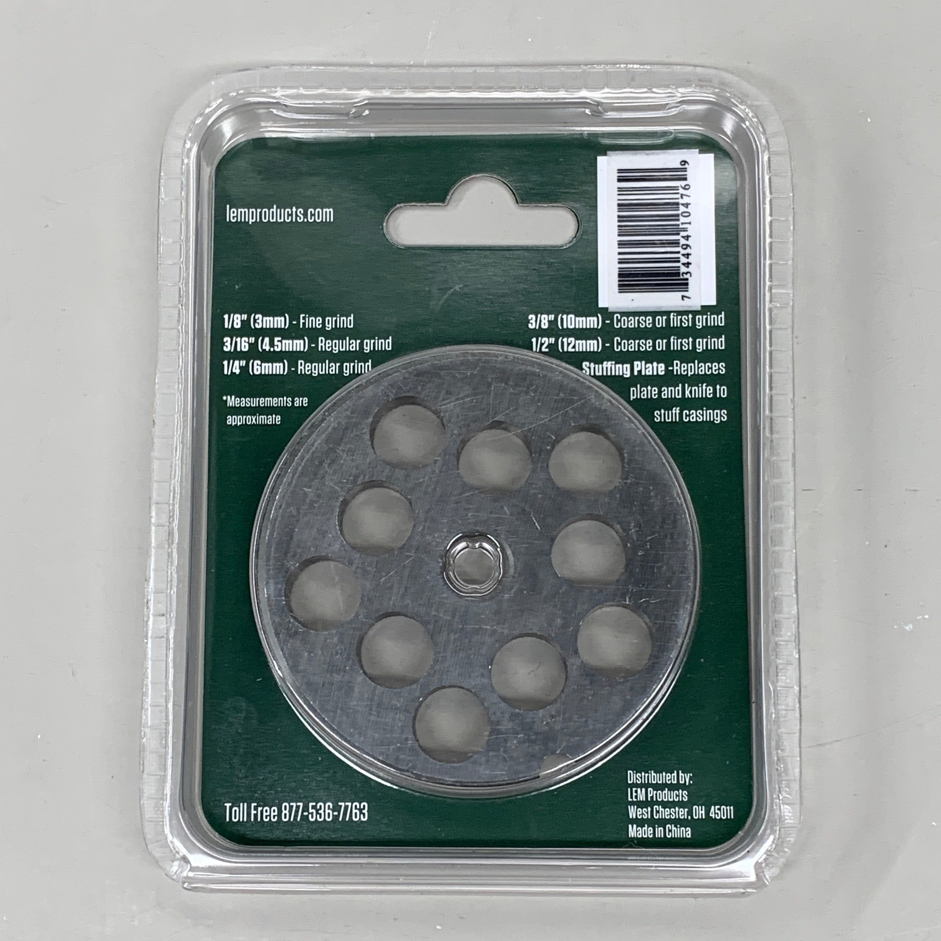 LEM Grinder Plate 12mm #12 (1/2") 2-3/4" Plate Diameter Stainless Steel 476SS