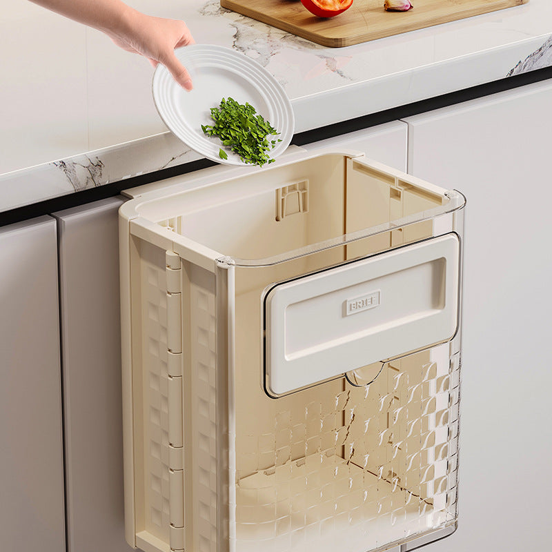 Kitchen folding trash can wall hanging large caliber leftovers bin transparent thickened folding trash can