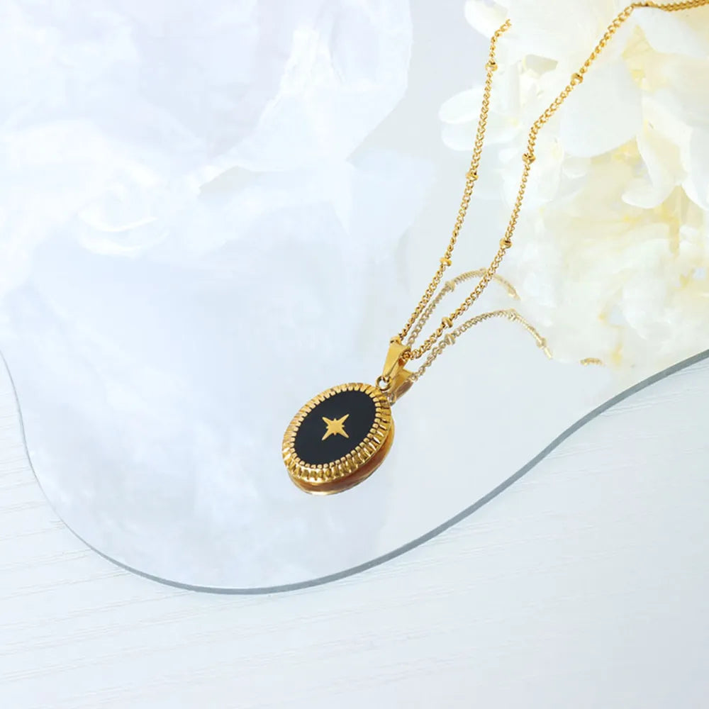 Geometric Jewelry Dripping Oil Star Elliptical Titanium Steel Pendant Necklace