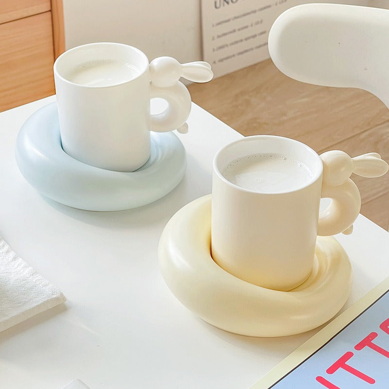 Rabbit Coffee Cup Milk Ceramic Cup And Saucer Set Design Sense Ins Niche Afternoon Tea High Value Mug