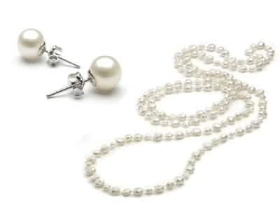 3-Piece Set: 36" White Freshwater Pearl Endless Necklace and Earrings Set