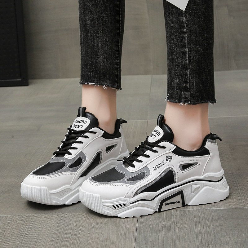 Fashion Spring Reflective Women Sneakers Lace Up Chunky Sneakers Mixed Color Women's Lightweight Casual Everyday Walking Fashion Chunky Sneakers