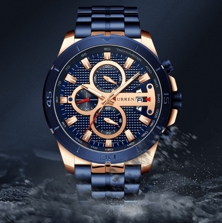 Men's Waterproof  Watch With Chronometers Day View And Fluorescent Hands Unique  Luxury Design  Perfect Gift