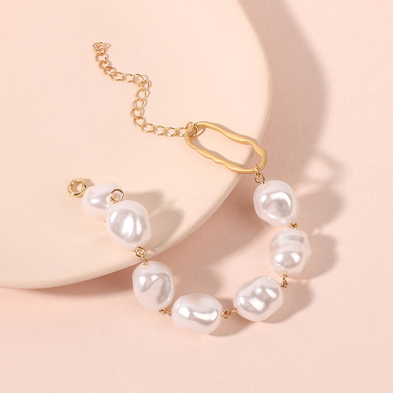 New Handmade Imitation Pearls Gold Metal Link Chain Bracelets for Women Girl Summer Party Luxury Jewelry Gift