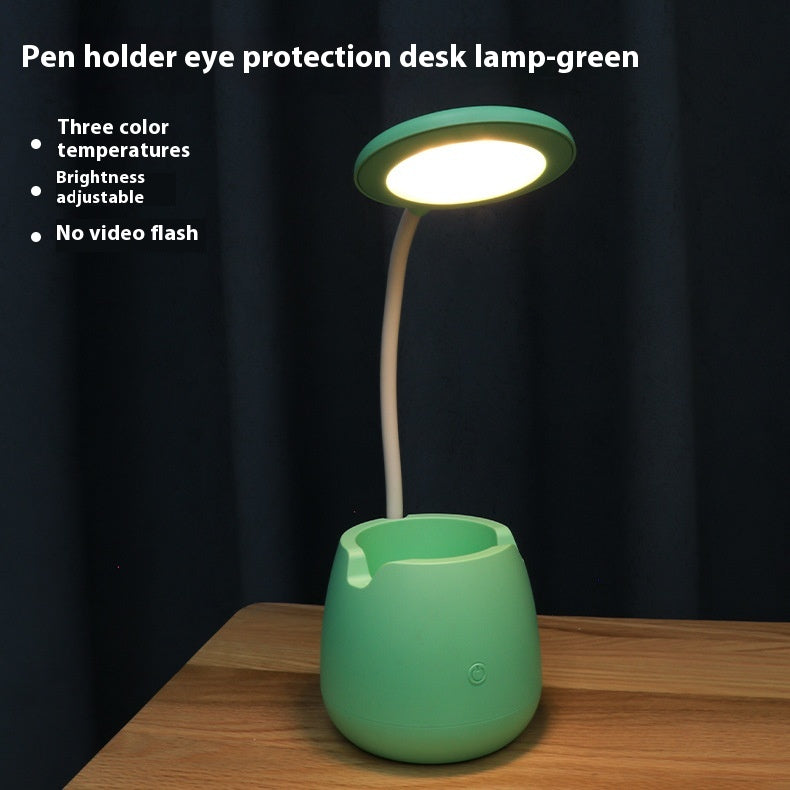 Creative USB Table Light Morden College Dorm Bedroom Study Led Desk Lamp Pen Container Macaroon Eye Protection Ring Table Lamp Decorative Table Lamp Cute Study Lamps for Bedroom Décor