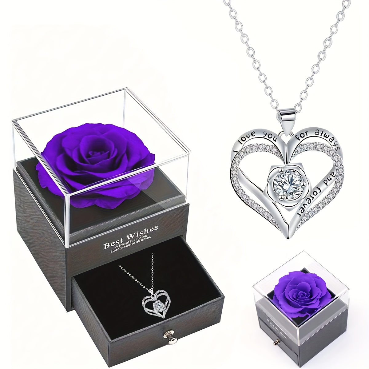 Permanent Rose Gift Box, Love Rose Multi Pendant Necklace, Women's Simple and Exquisite Jewelry, Gift for Mother, Lover, Best Friend, New Year's Gift, Mother's Day Gift, Birthday Gift, Party, Thanksgiving Gift, Allergen resis
