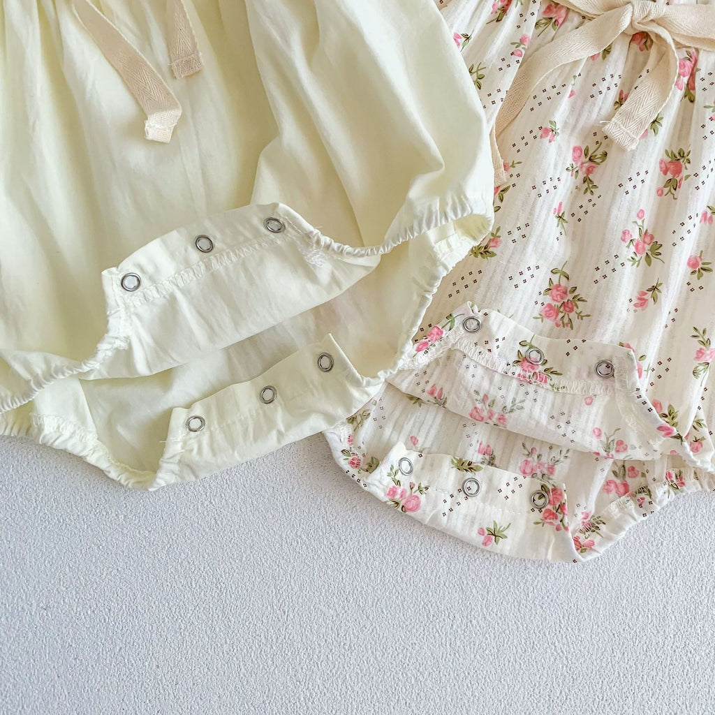 Small Floral Bow Baby Girl Bubble Sleeve Harness Crawl Clothes
