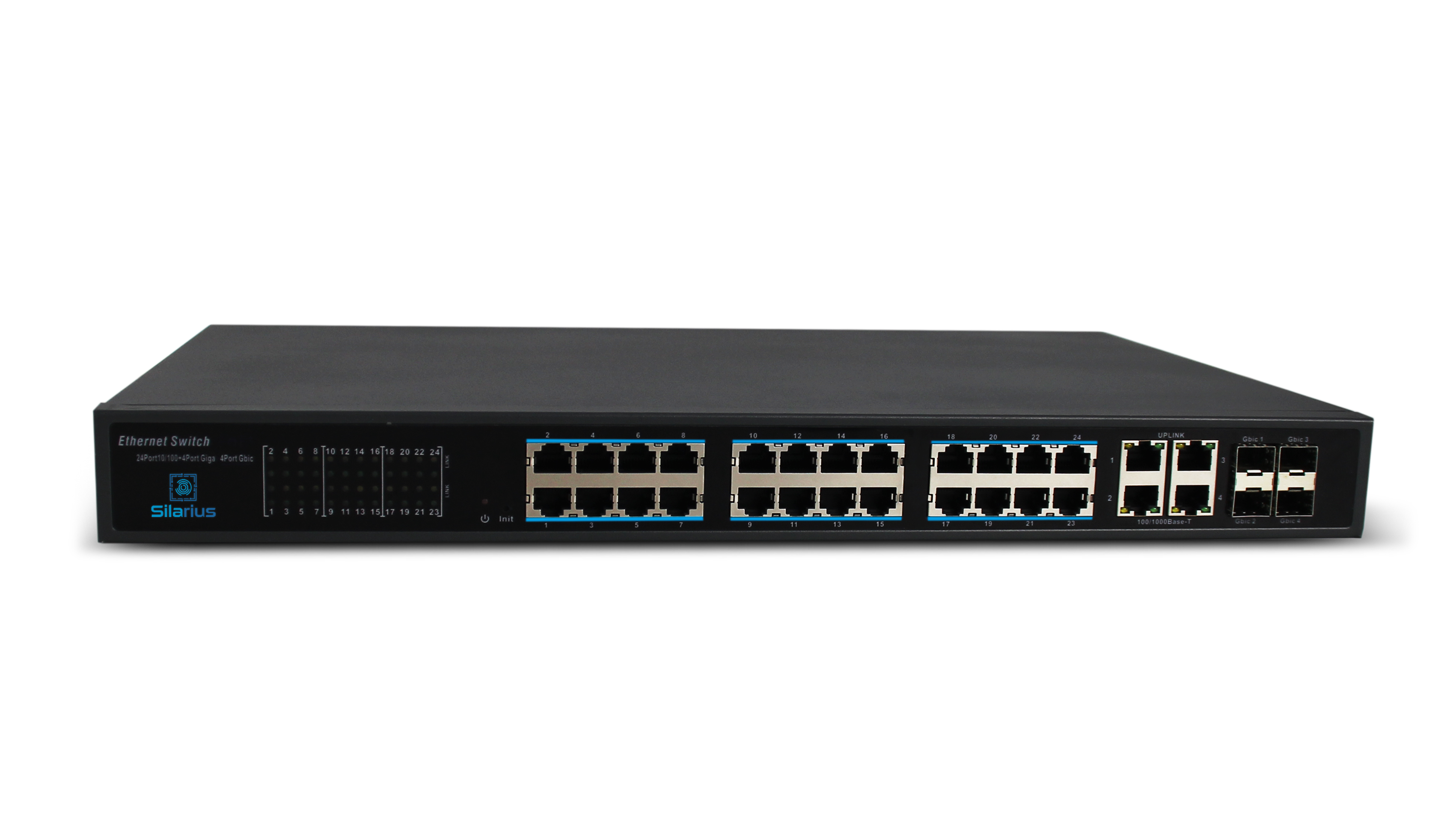 Silarius SIL-SW24POE 28 Ports POE switch with 24/100MB Ports PoE+, 4 Gigabit Uplinks, and 4 SFP Slots Uplink - 370W POE