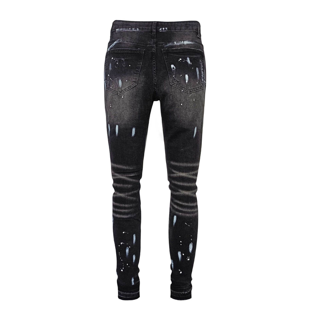 American High Street Ripped Stretch Paint Splash Straight Jeans Men