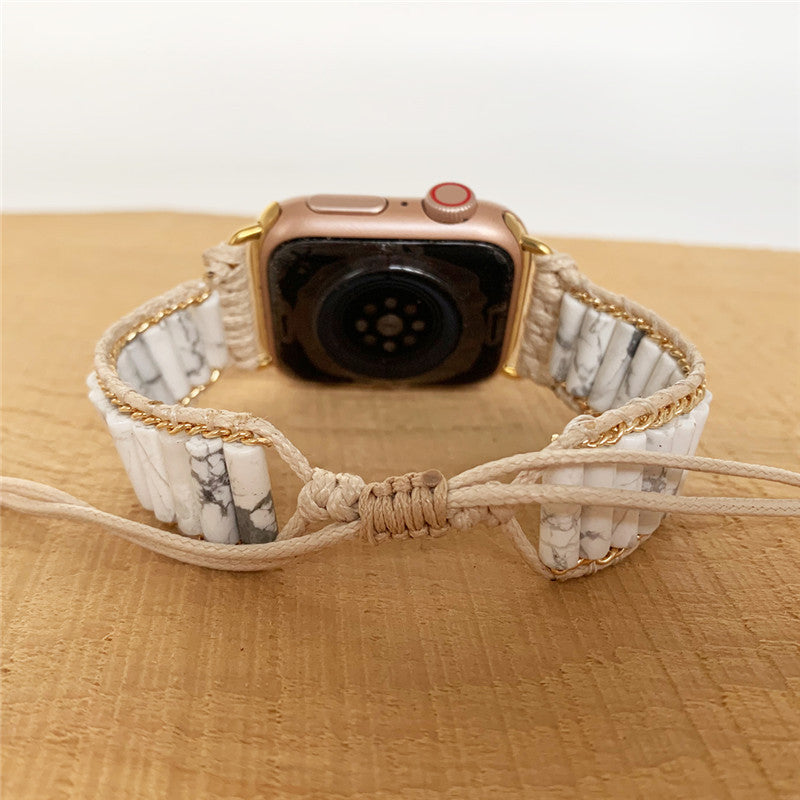 Fashion Natural White Pine Stone Woven Watch Band