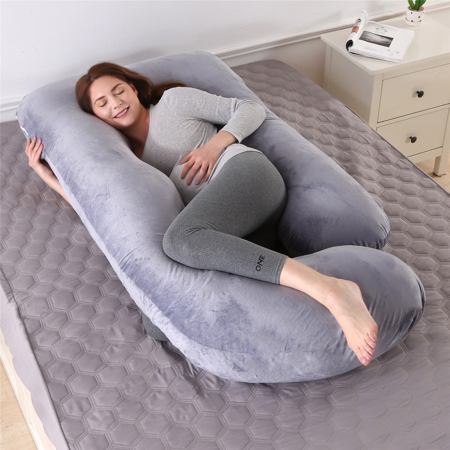 Pillow Lying On The Side With Detachable Crystal Velvet G-shaped Waist Pillow
