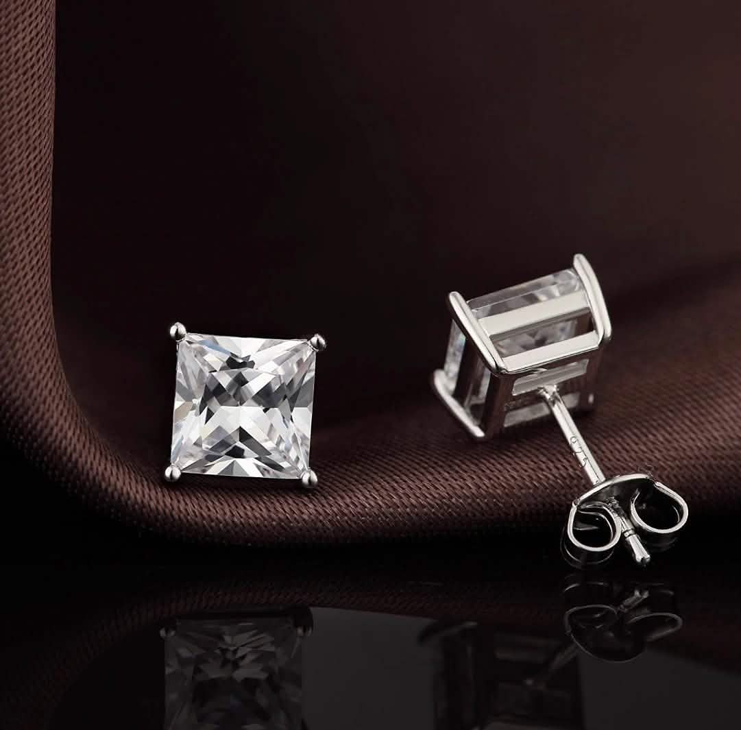 4MM Sterling Silver Princess Cut Crystal Studs