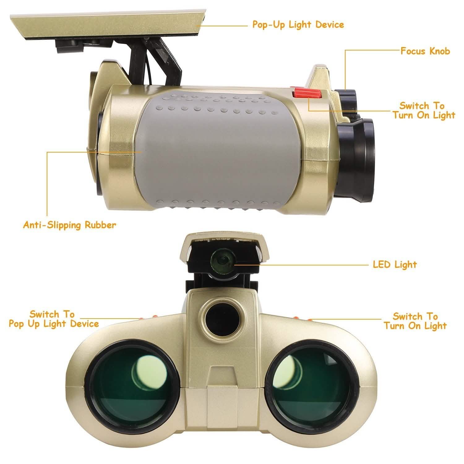 4x30 Kid Toy Night Vision Binoculars with Pop-Up LED Light