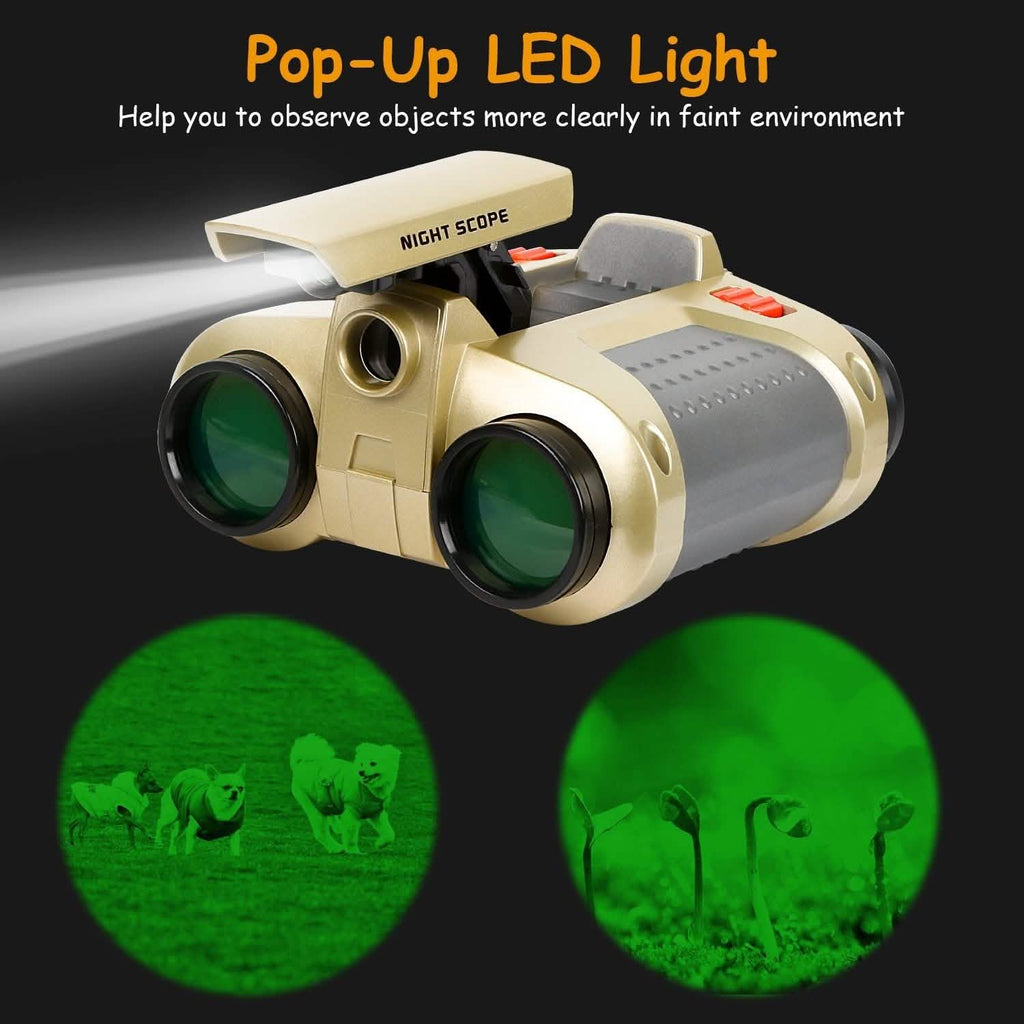4x30 Kid Toy Night Vision Binoculars with Pop-Up LED Light