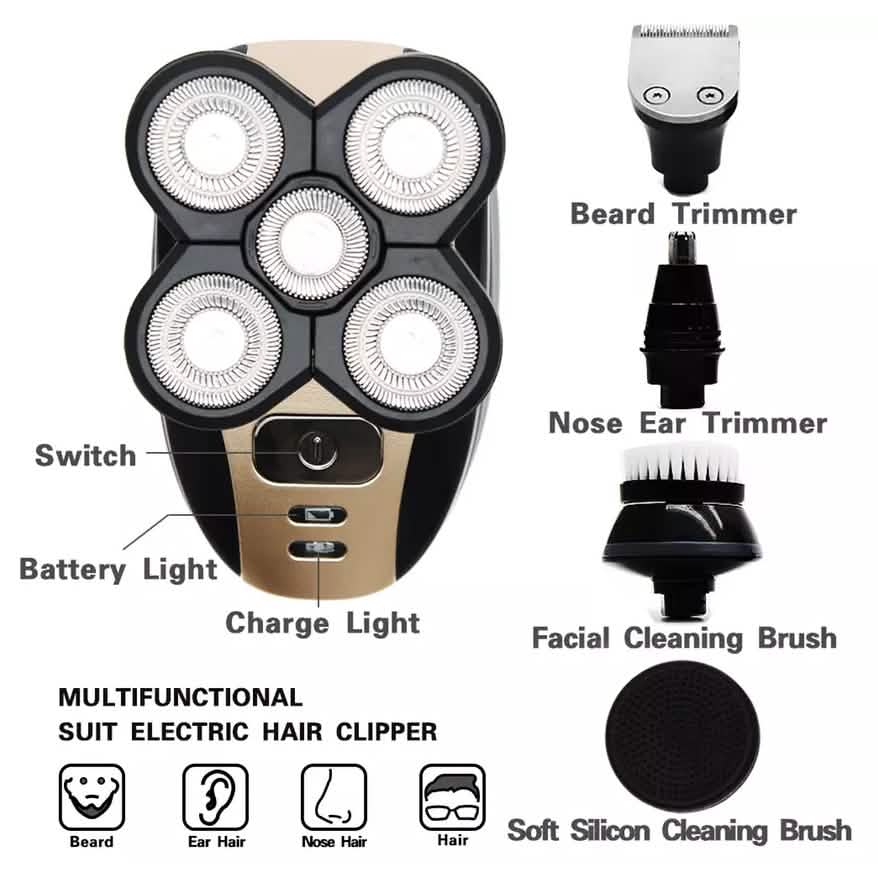 5-in-1 4D Rotary Electric Shaver Beard Trimmer