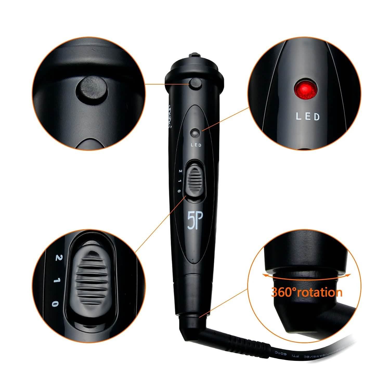 5-in-1 Curling Iron Wand Set Hair Curler Set With 5 Interchangeable Barrels Roller