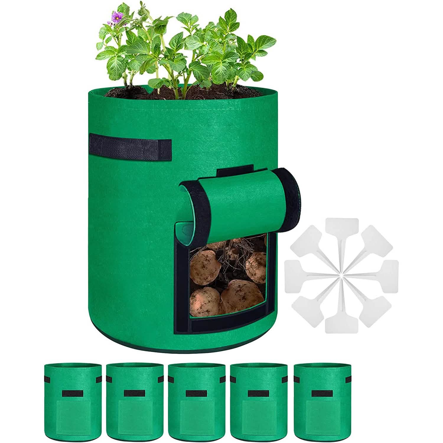 5-Pack: 7 Gallon Potato Grow Bags with Flap Window