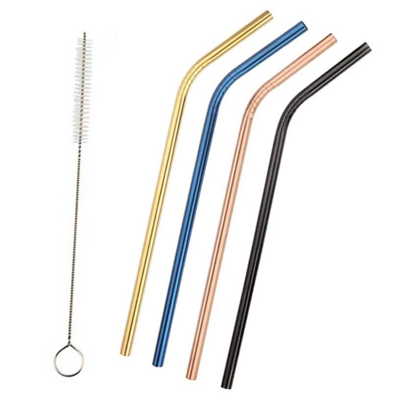 5-Pack: Colored Platinum Stainless Steel Straws With Brush
