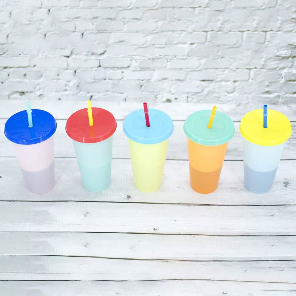 5-Pack: Colorful Drinking Cup with Lid and Straw