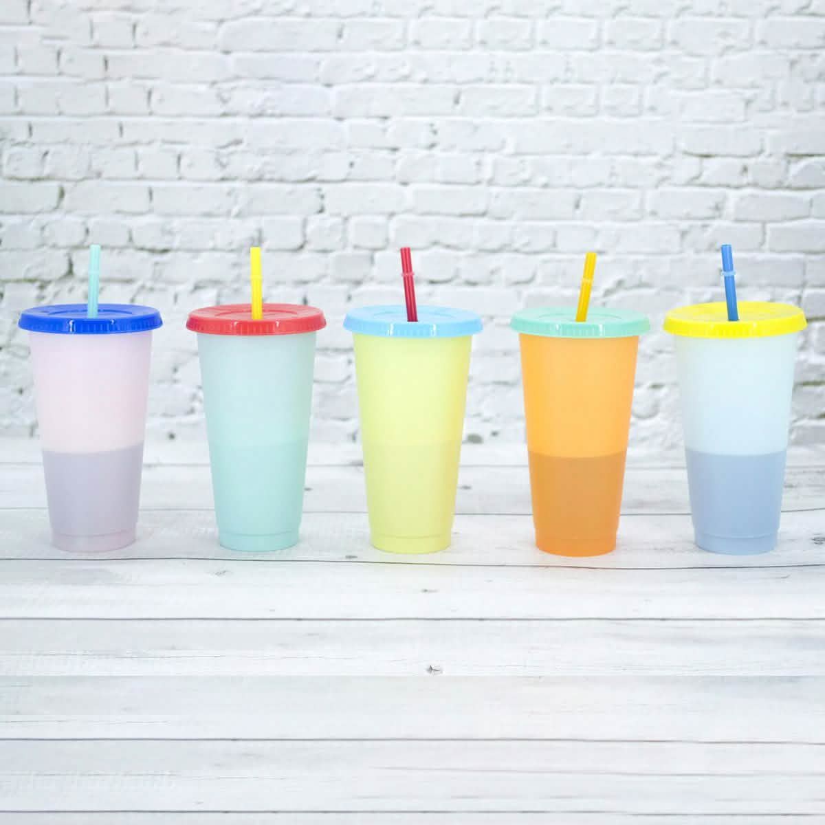 5-Pack: Colorful Drinking Cup with Lid and Straw
