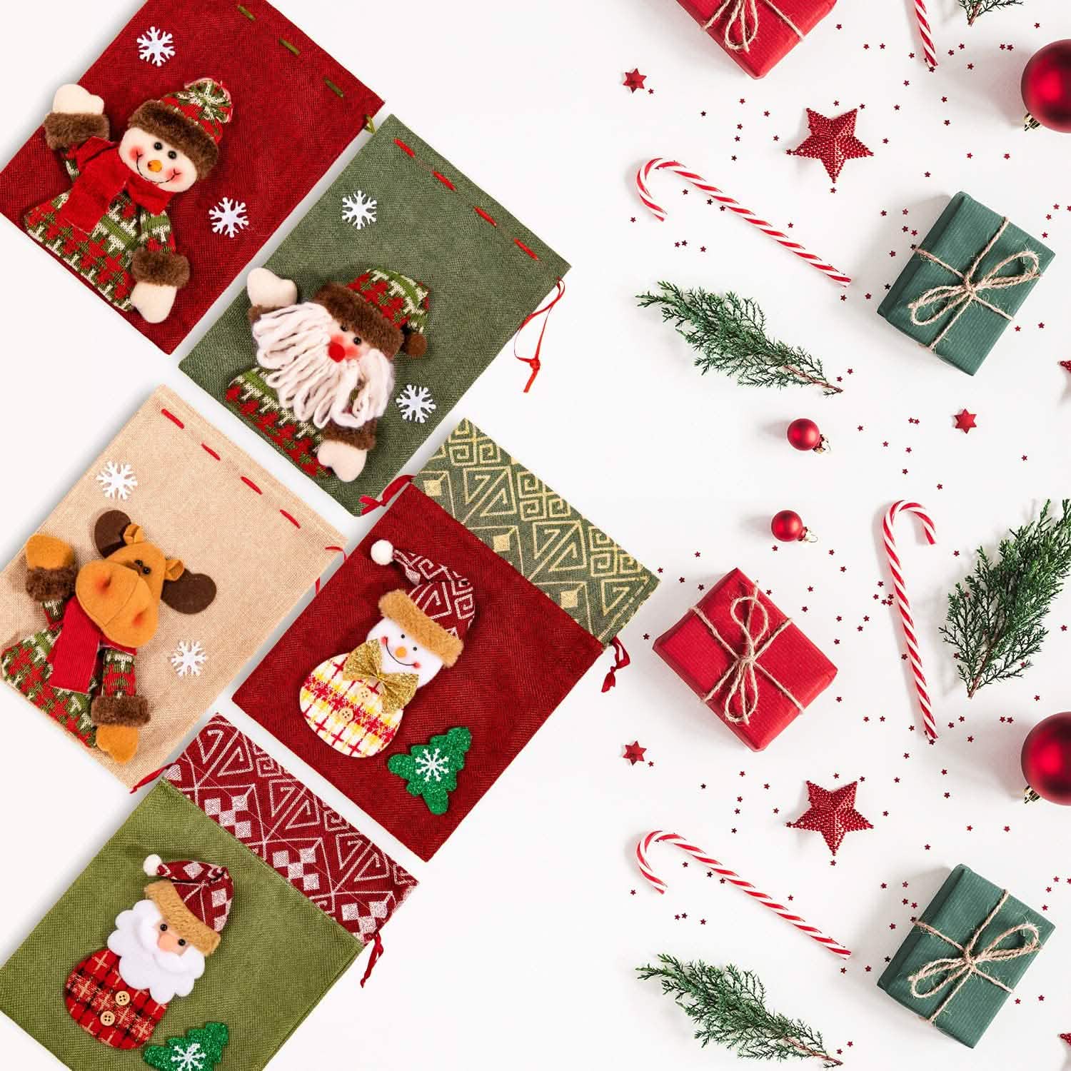 5-Pack: Drawstring Christmas Bags