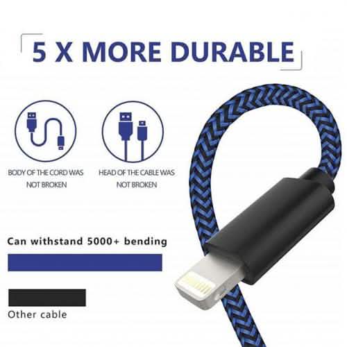 5-Pack: Heavy Duty Braided iPhone Lightning USB Cable Charger Cords