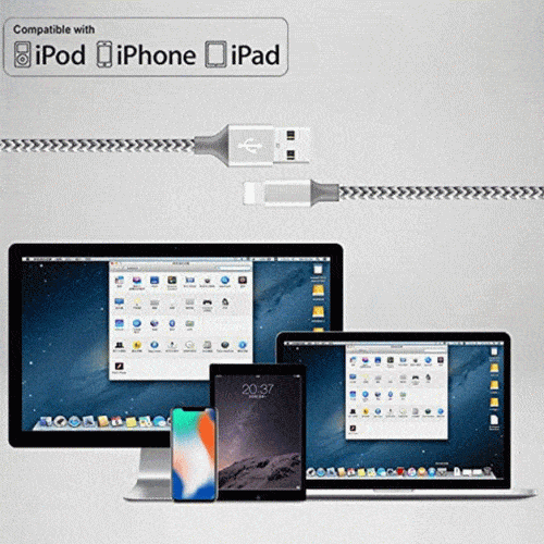 5-Pack: Heavy Duty Braided iPhone Lightning USB Cable Charger Cords