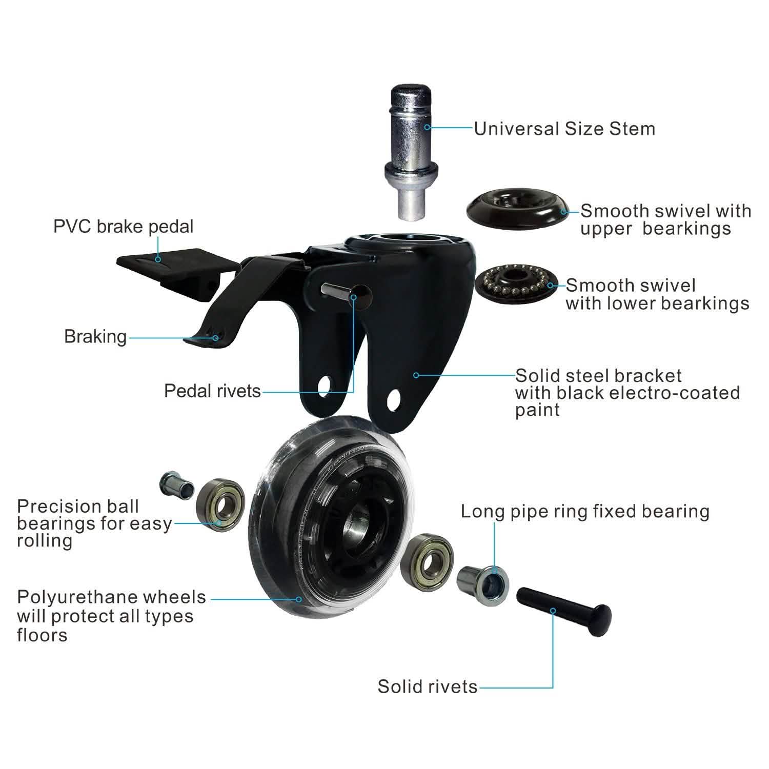 5-Pack: Replacement Office Chair Casters