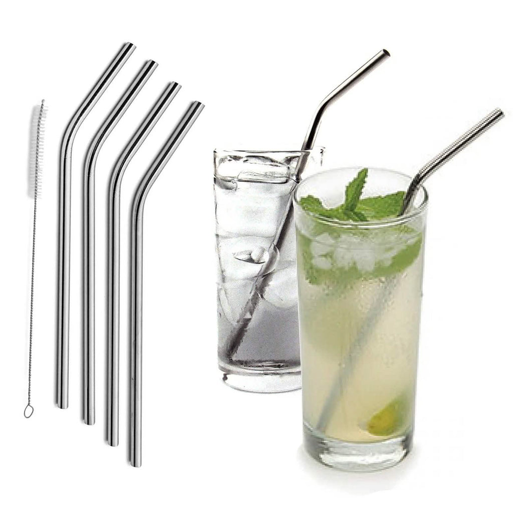 5-Pack: Stainless Steel Bend Or Straight Drinking Straws