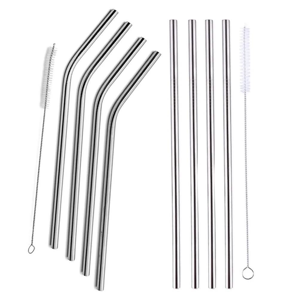 5-Pack: Stainless Steel Bend Or Straight Drinking Straws