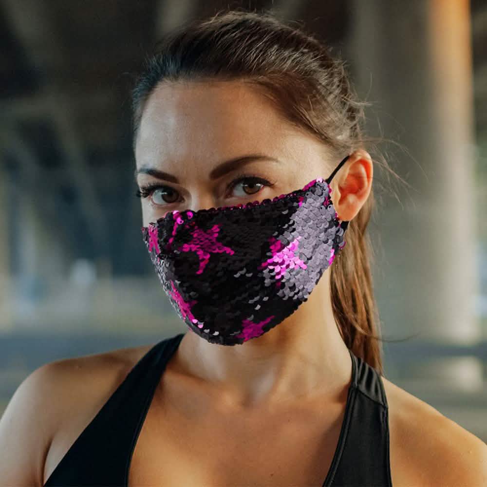 5-Pack: Star Struck Cotton Reversible Sequin Fashion Face Masks With Adjustable Ear Loops
