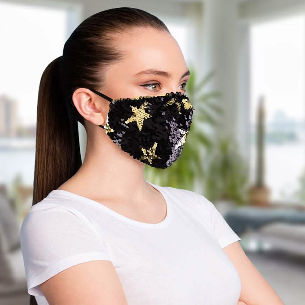 5-Pack: Star Struck Cotton Reversible Sequin Fashion Face Masks With Adjustable Ear Loops