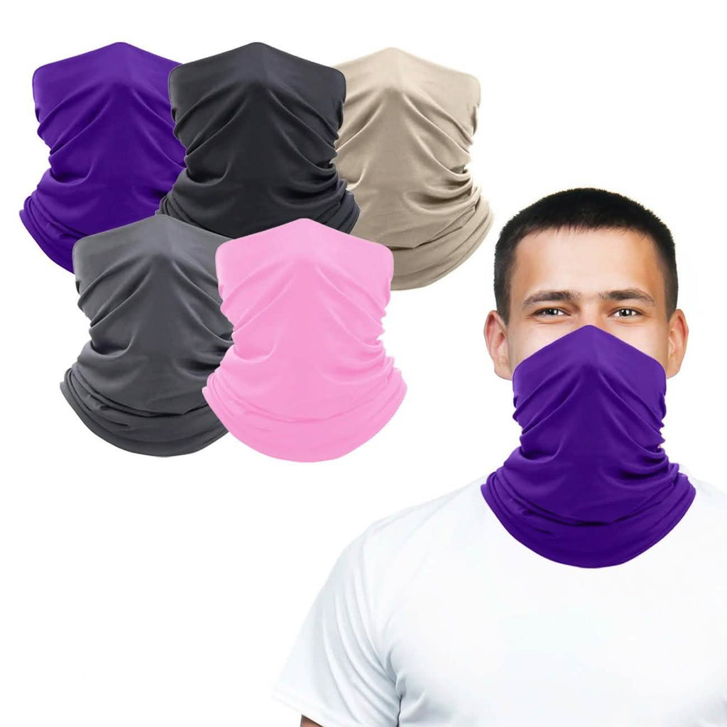 5-Pack: Washable And Reusable Face Mask Bandana and Neck Gaiter