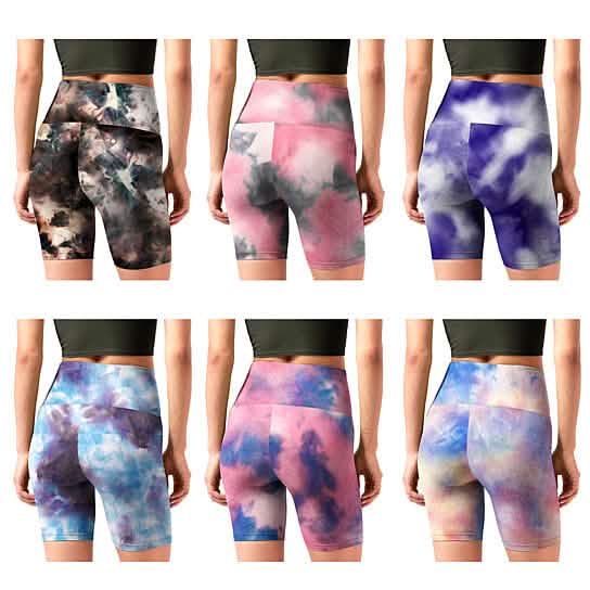 5-Pack: Women's High Waisted Tie Dye Athletic Biker Shorts