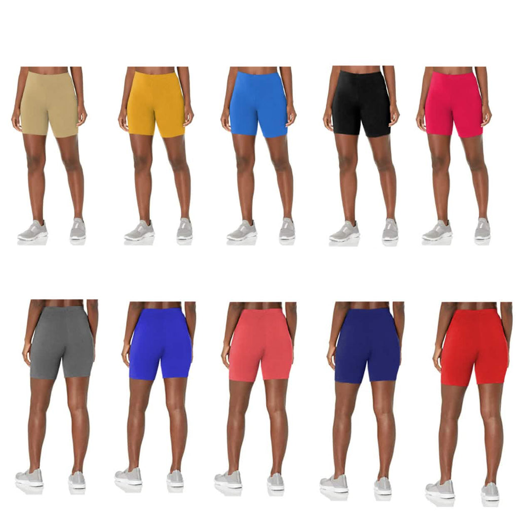 5-Pack: Women's Solid Slim Fit Comfy Stretchy Elastic Waistband Biker Shorts