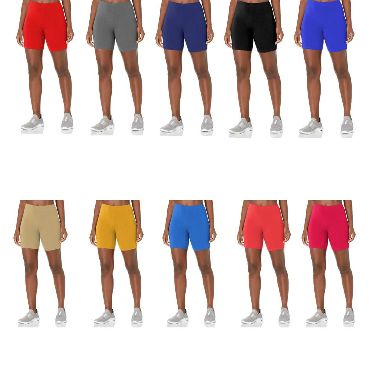 5-Pack: Women's Solid Slim Fit Comfy Stretchy Elastic Waistband Biker Shorts