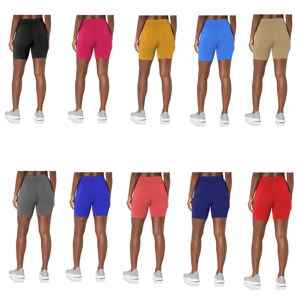 5-Pack: Women's Solid Slim Fit Comfy Stretchy Elastic Waistband Biker Shorts