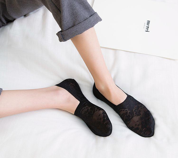 5 Pairs Fashion Women Girls Summer Socks 7 Color Style Lace Flower Short Sock Antiskid Invisible Ankle Socks For Women
