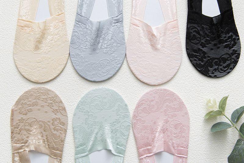 5 Pairs Fashion Women Girls Summer Socks 7 Color Style Lace Flower Short Sock Antiskid Invisible Ankle Socks For Women