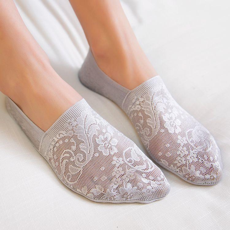 5 Pairs Fashion Women Girls Summer Socks 7 Color Style Lace Flower Short Sock Antiskid Invisible Ankle Socks For Women