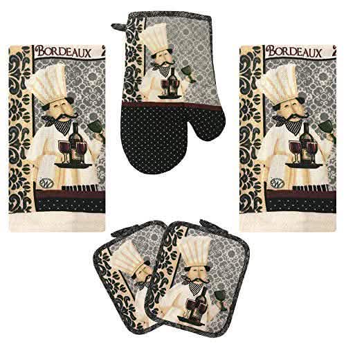 5-Piece: Assorted Kitchen Set: Towels, Potholder, Mitt